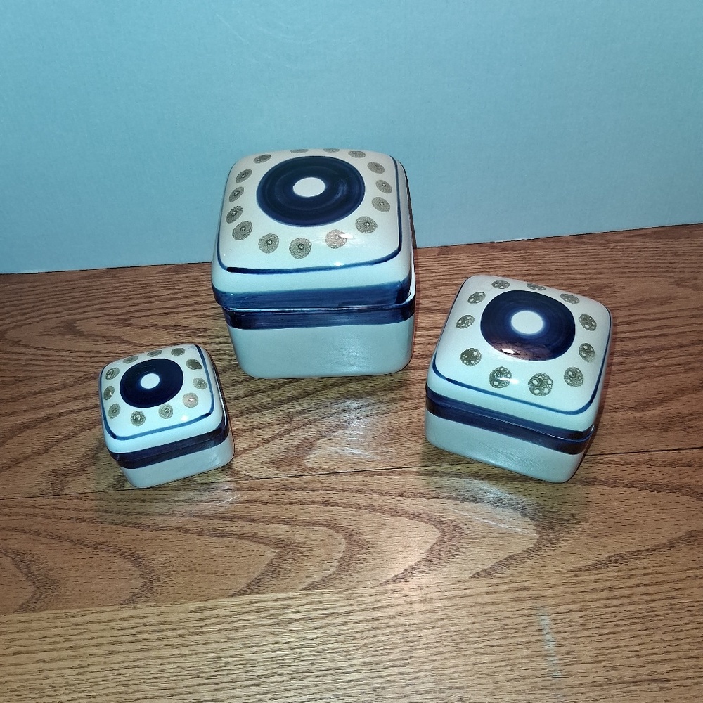 Set of 3 Vintage Ceramic Trinket Boxes, Japan